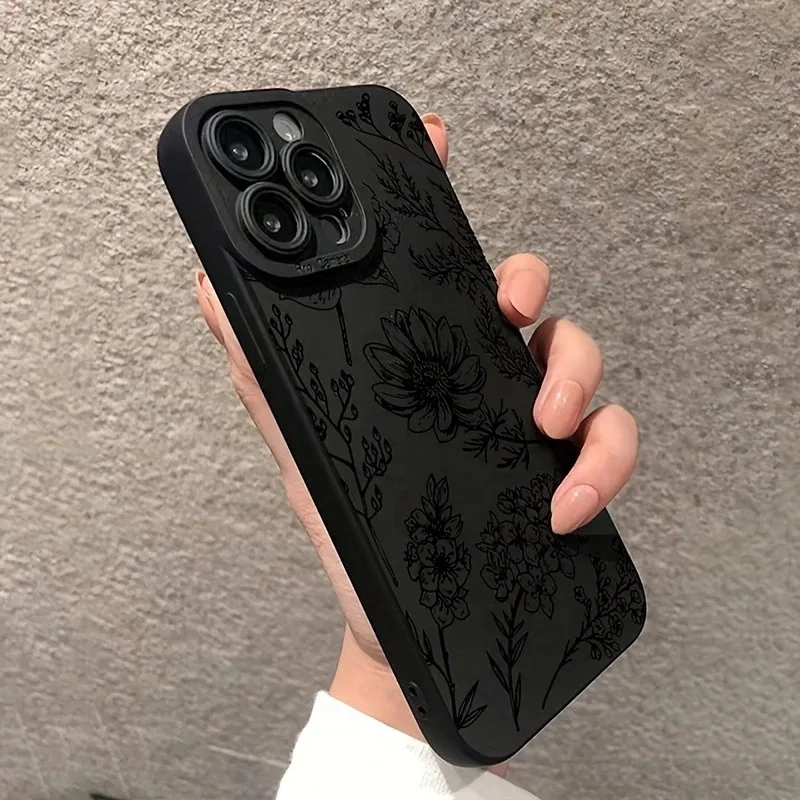 Elegant Black Flower Pattern Phone Case-Cover