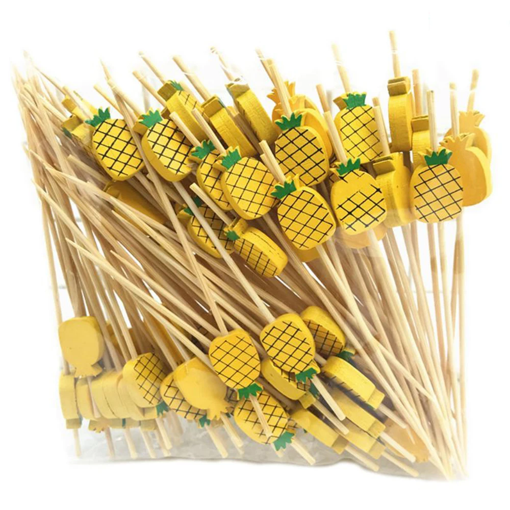Disposable Food Picks 50/100Pcs Bamboo Skewers Hawaii Party Cupcake Fruit Fork Party Dessert Salad Stick Toothpick