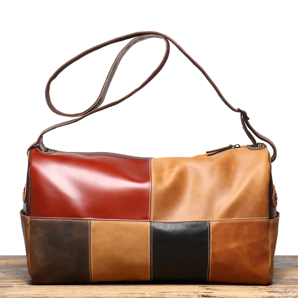 

Винтажная многоцветная кожаная дорожная сумка-тоут для мужчин и женщин