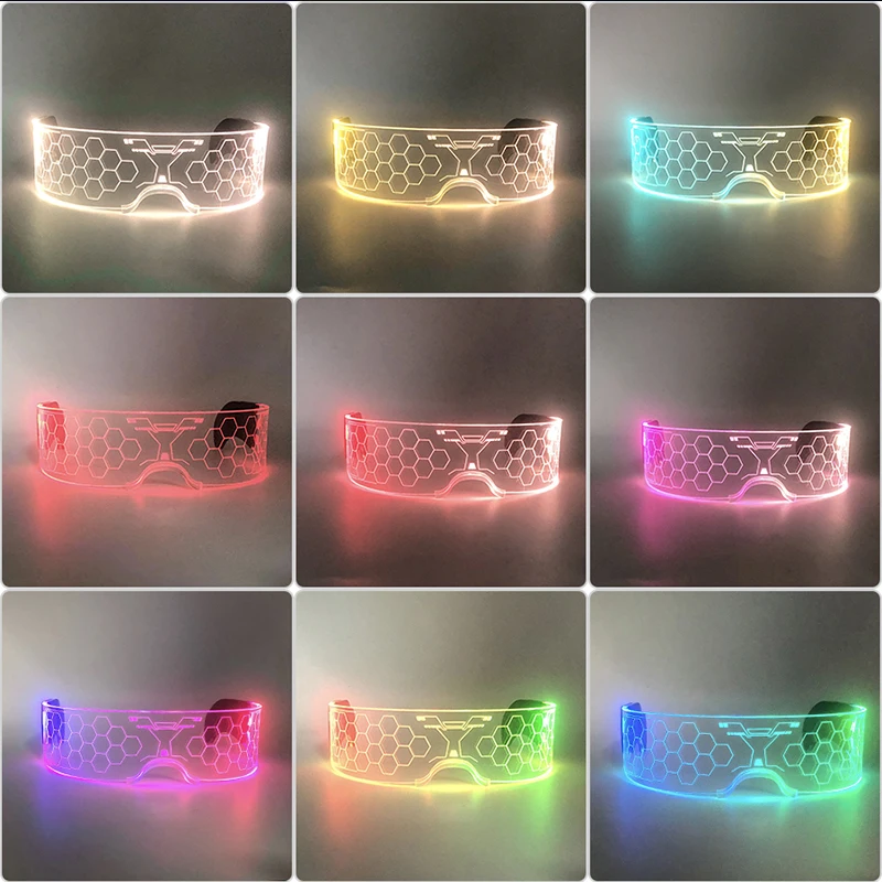 2026 Beliebte Leuchtende Futuristische Brille LED Neon Acryl-Brille Leuchtende Cyberpunk Bar-Party-Brille Geburtstags-Club-Requisiten – Detail 17