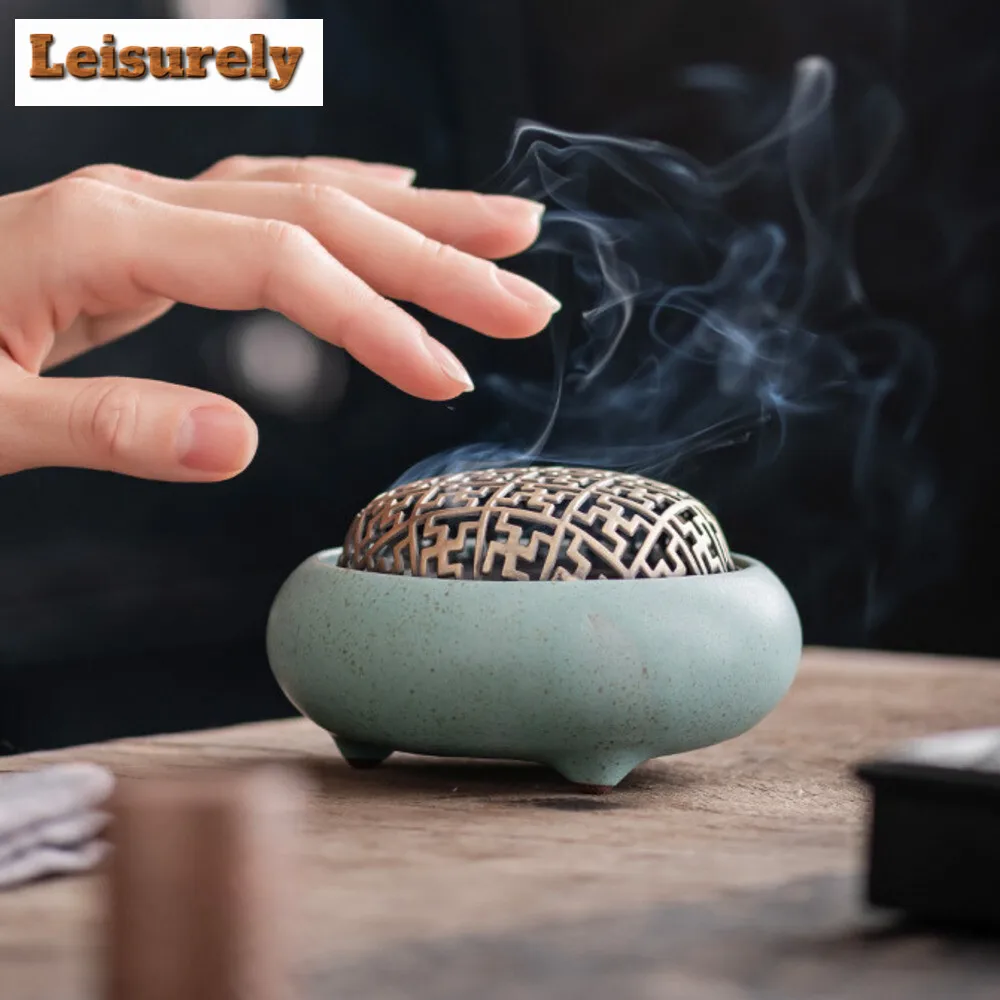 Three-legged Static Plate Incense Stove Ceramic Aromatherapy Furnace Sandalwood Agarwood Tower Incense Burner Tea Ceremony Craft