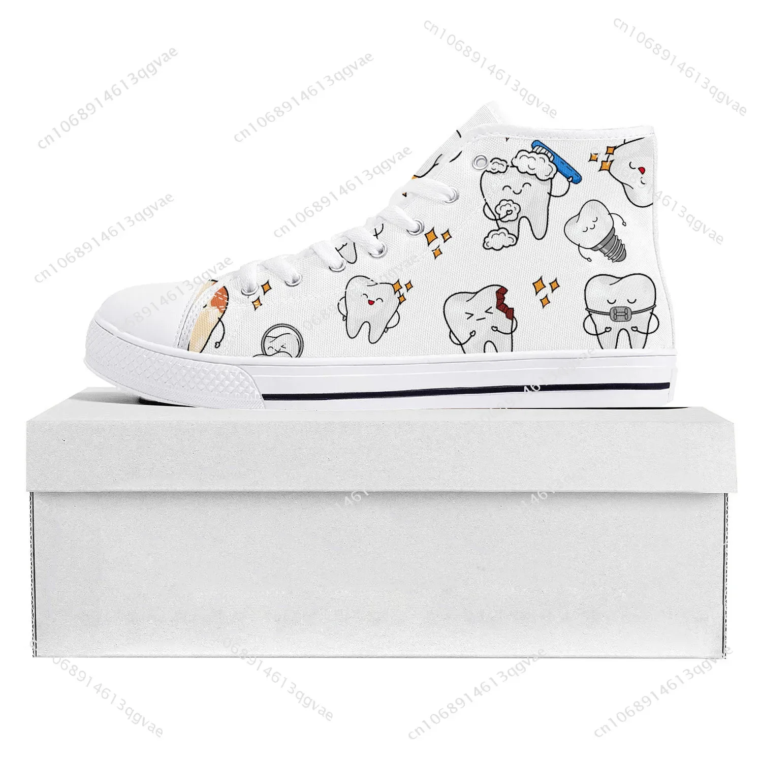 Tooth Dentist Cartoon Pattern High Top High Quality Sneakers Mens Womens Teenager Canvas Sneaker Couple Shoes Custom Made Shoe