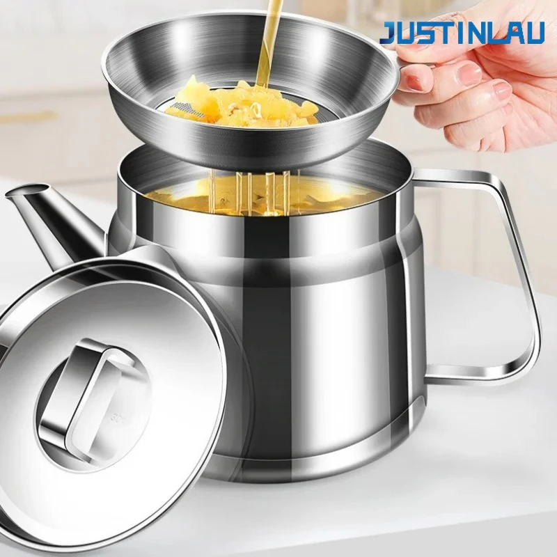 Stainless Steel Oil Strainer Pot with Fine Mesh Filter for Kitchen Use