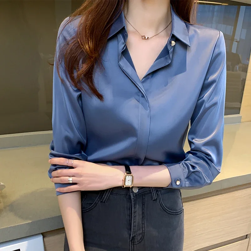 Shirts Women Long Sleeve Shirts Blouses for Women Satin Clothing