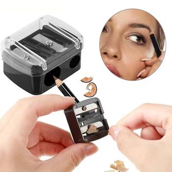 Temperino per matite da trucco 2 in 1 con design a doppio foro per il taglio e la tempera di matite per sopracciglia ed eyeliner, per forniture cosmetiche