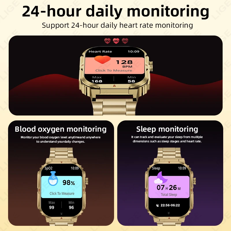 LIGE New Sports Smart Watch 2.01" HD Make Answer Call Voice Assistant Flashlight Outdoor 370mAh Battery Smartwatch For Men Women