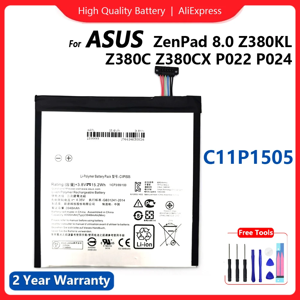 

100% Original C11P1505 Tablet PC Battery For Asus ZenPad 8.0 Z380KL Z380C Z380CX P022 P024 4000mAh Batteries+ Gift Tools