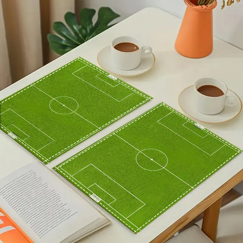 Kitchen Cloth Art Placemats, Soccer Field Place Mats - Perfect for Sports Fans and Home Decor, Ideal for Dining Table, Picnic - 2