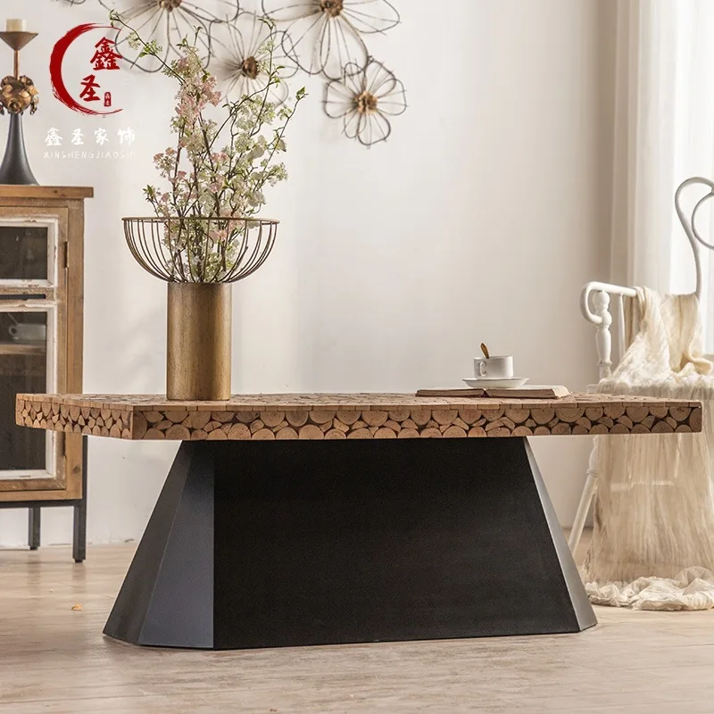 Wabi Sandy Wind Solid Wood Retro Old Coffee Table B & B Living Room Sofa American Small Square Table Bedroom Balcony Coffee Tabl