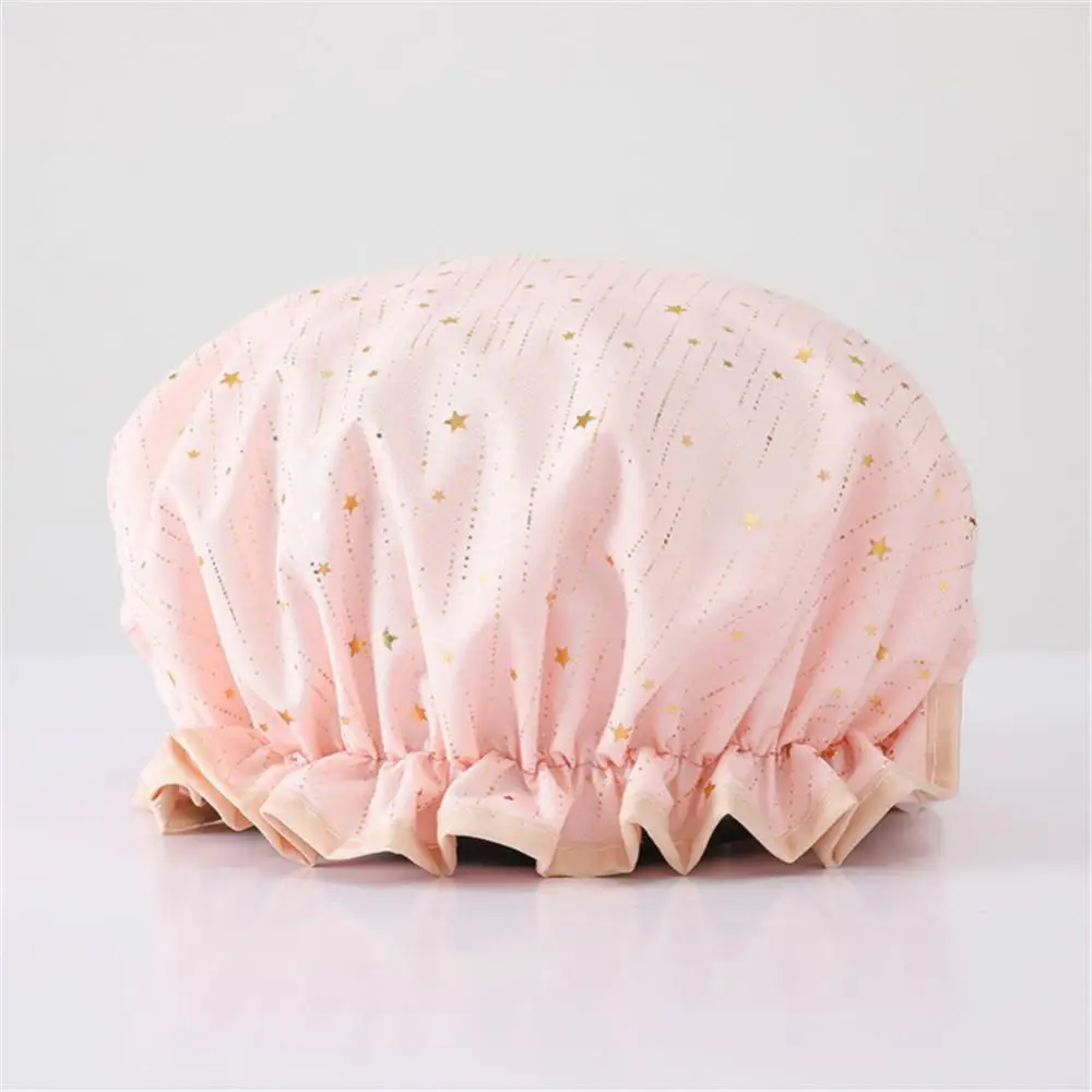 Double Layer Starry Sky Design Thick Waterproof Shower Cap Star Pattern Bathroom Hair Salon Supplies Bath Hat Bonnets for Women 4