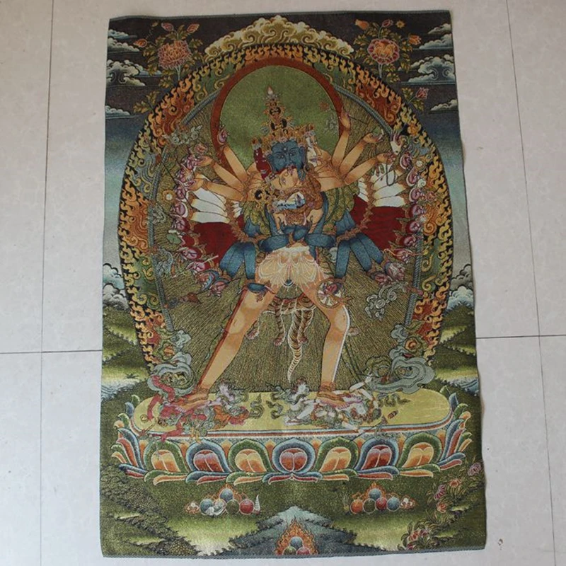 

Thangka Embroidery Buddha Statues Tibetan Buddhist Art Prints Posters Treasure King Portrait Canvas Paintings Religious Murals W