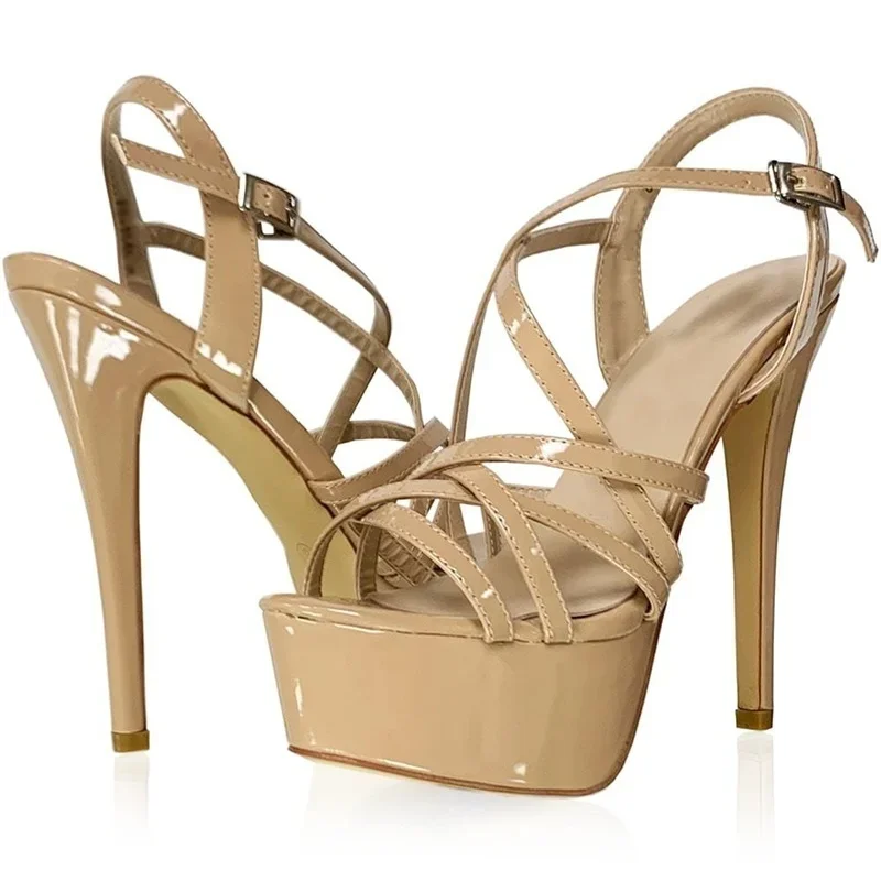 Women Sandals14CM Sexy Platform High Heels Ankle Strap Sandals Open Toe Gladiator Party Dress Woman Shoes Plus Size 43 44 women sandals,women high heels