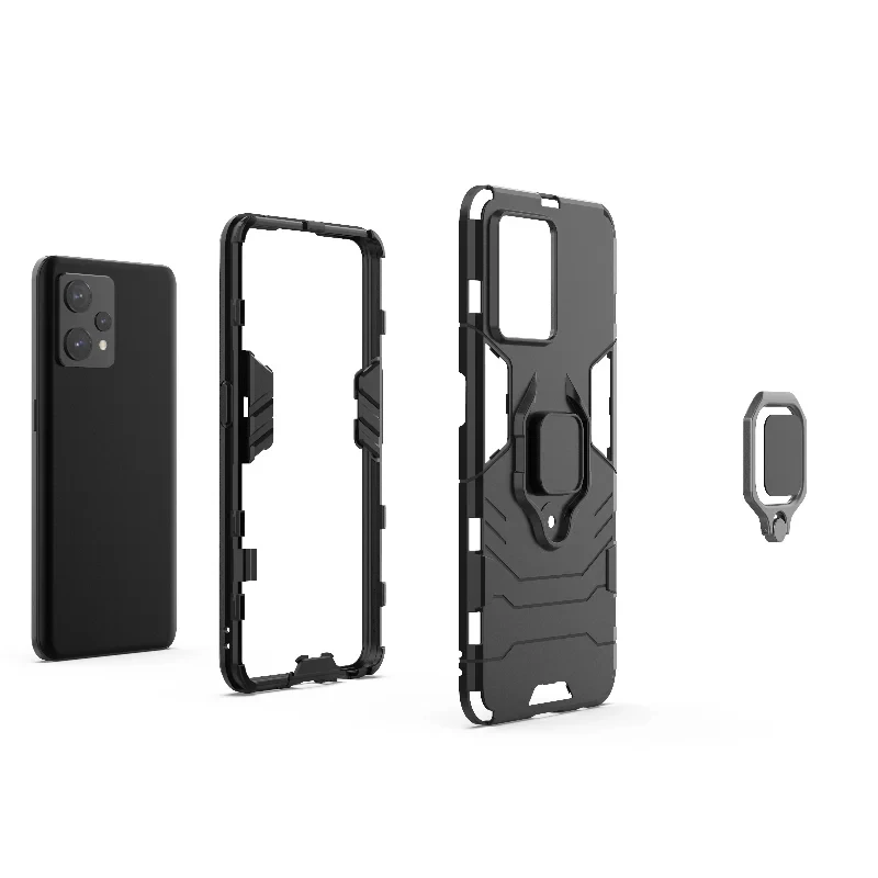 Enhanced Shockproof Armor Back Cover with Metal Ring Holder