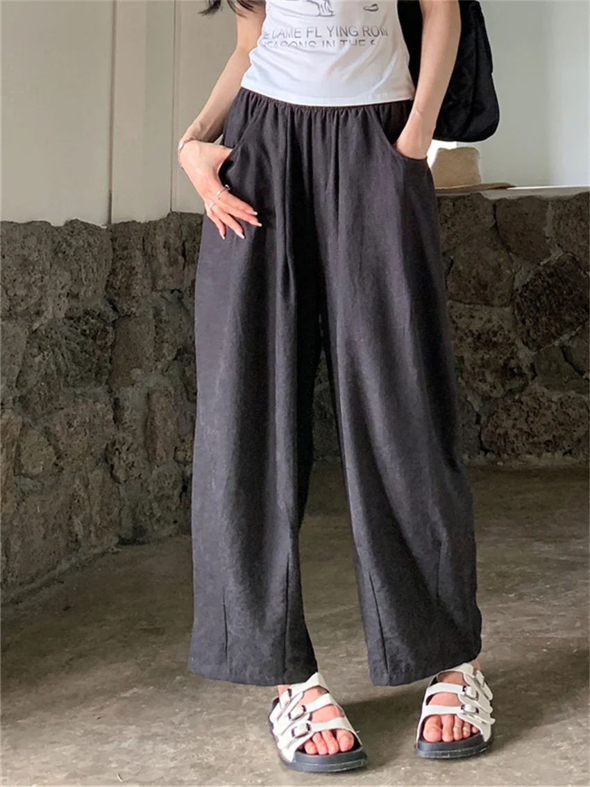 

Женские брюки в ленивом стиле PLAMTEE, эластичная талия, облегающие новые солнцезащитные Широкие штаны, свободные универсальные повседневные однотонные брюки 2024