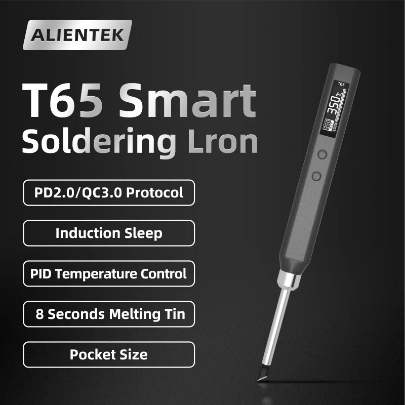 T65 Electric Soldering Iron Adjustable Temperature 65W Fast Heat Smart Digital Portable Welding Station Original Kit ALIENTEK 5
