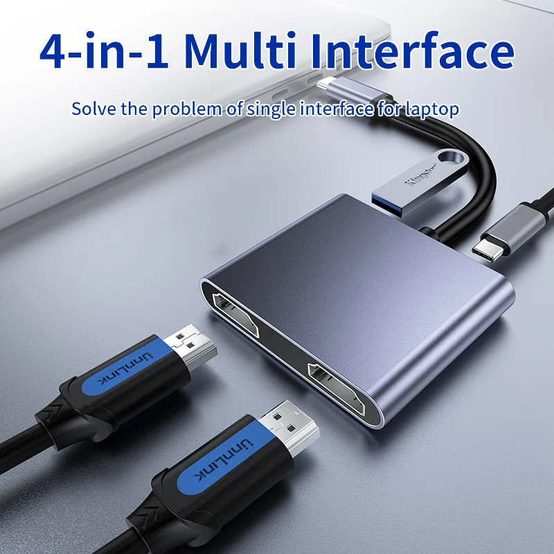 Unnlink-hub Usb c tipo c para Dual Hdmi Usb 3.0 Conversor pd 87w Adaptador para Macbook Air Pro m2 m1 Estender Tela Diferente 4k - Imagem 5