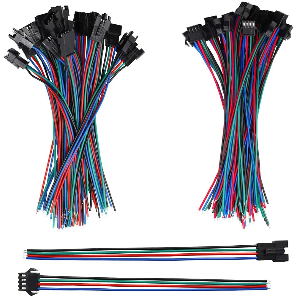 SM-4P LED 와이어 커넥터 어댑터 전기 케이블, 20 쌍 22 AWG JST SM 플러그, 4 핀 수-암, 150mm