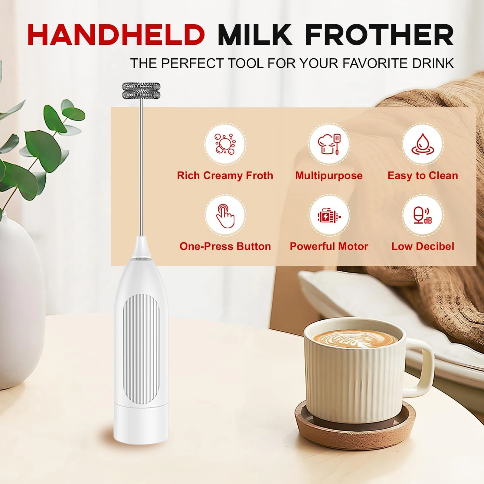 Wireless Milk Foamer Coffee Whisk Mixer Electric Egg Beater Mini Frother Handle Stirrer Cappuccino Maker Housewarming gift idea 2