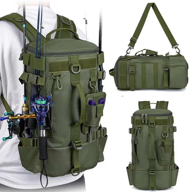 Tactical Fishing Backpack Tackle Bag with Rod Holder
