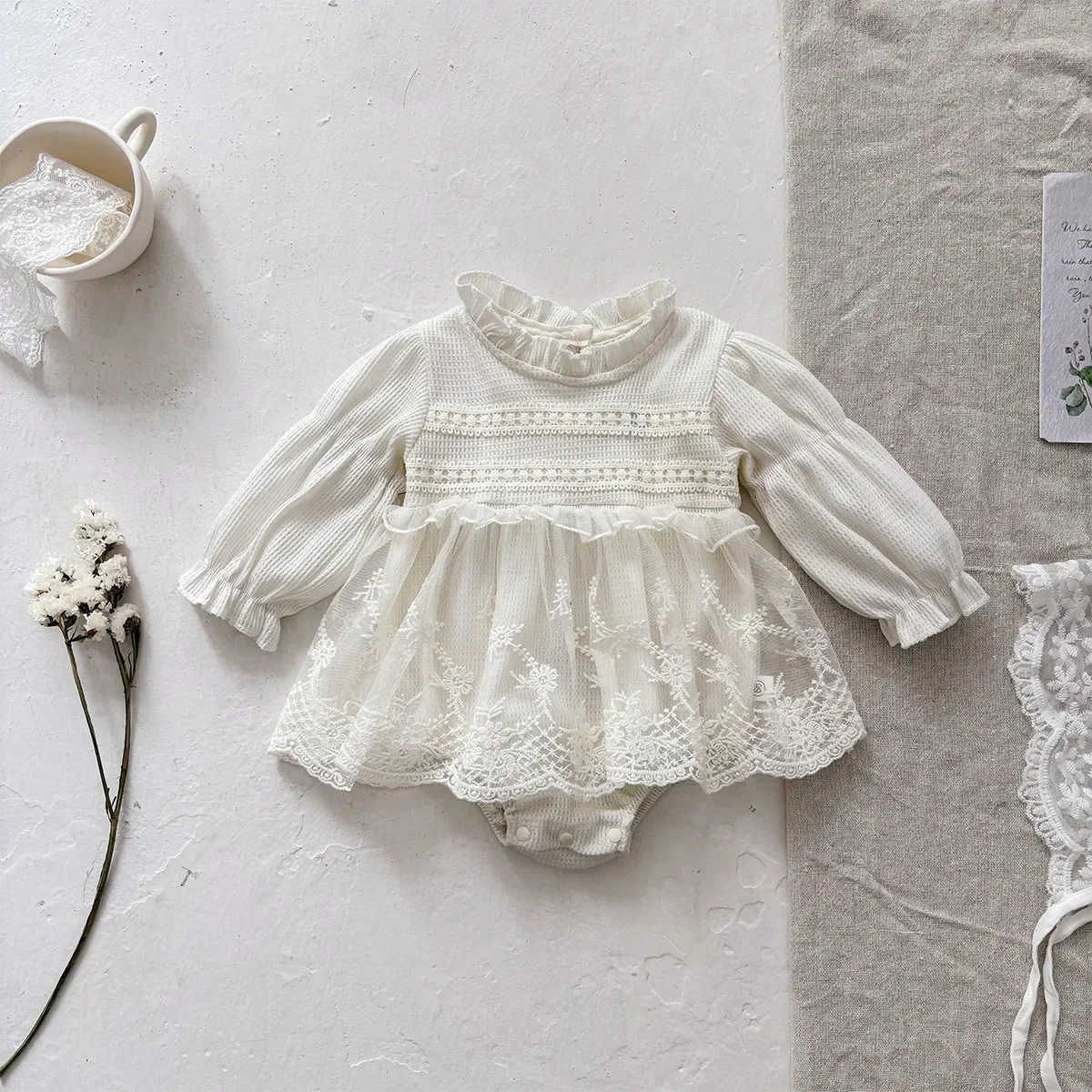 Spring Cotton Romper for Baby Girls Mesh Wrap Baby Girl Outfit One-Month-Old Princess Suit Clothes Cotton Romper