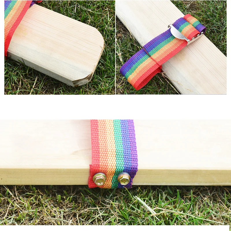 Fun sports event props working together in the same boat working together wooden board shoes racing walking game