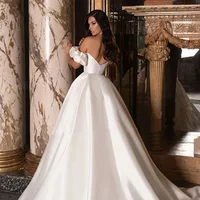 SoDigne Vintage Satin A Line Wedding Dress Off the Shoulder Elegant Modern Customized Women Bridal Dress Vestidos De Novia 2