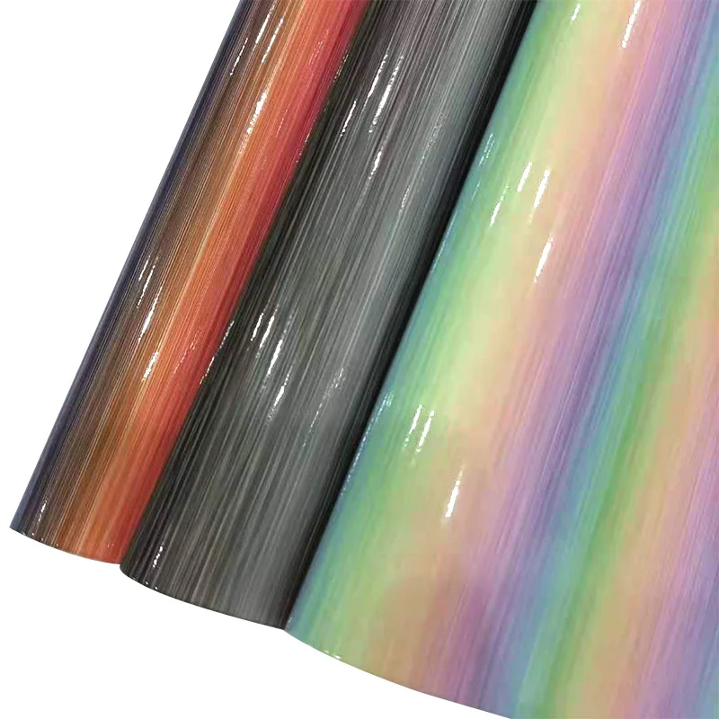 

Holographic Iridescent Rainbow Mirrored PU Faux Leather Sheets Laser Synthetic Leatherette Fabric for Craft Cloth DIY Bow Sewing