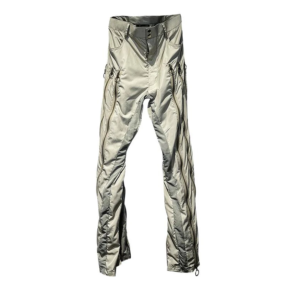 ABOORUN Men Functional Zippers Patchwork Pants Streetwear Archive Flared Trousers for Male