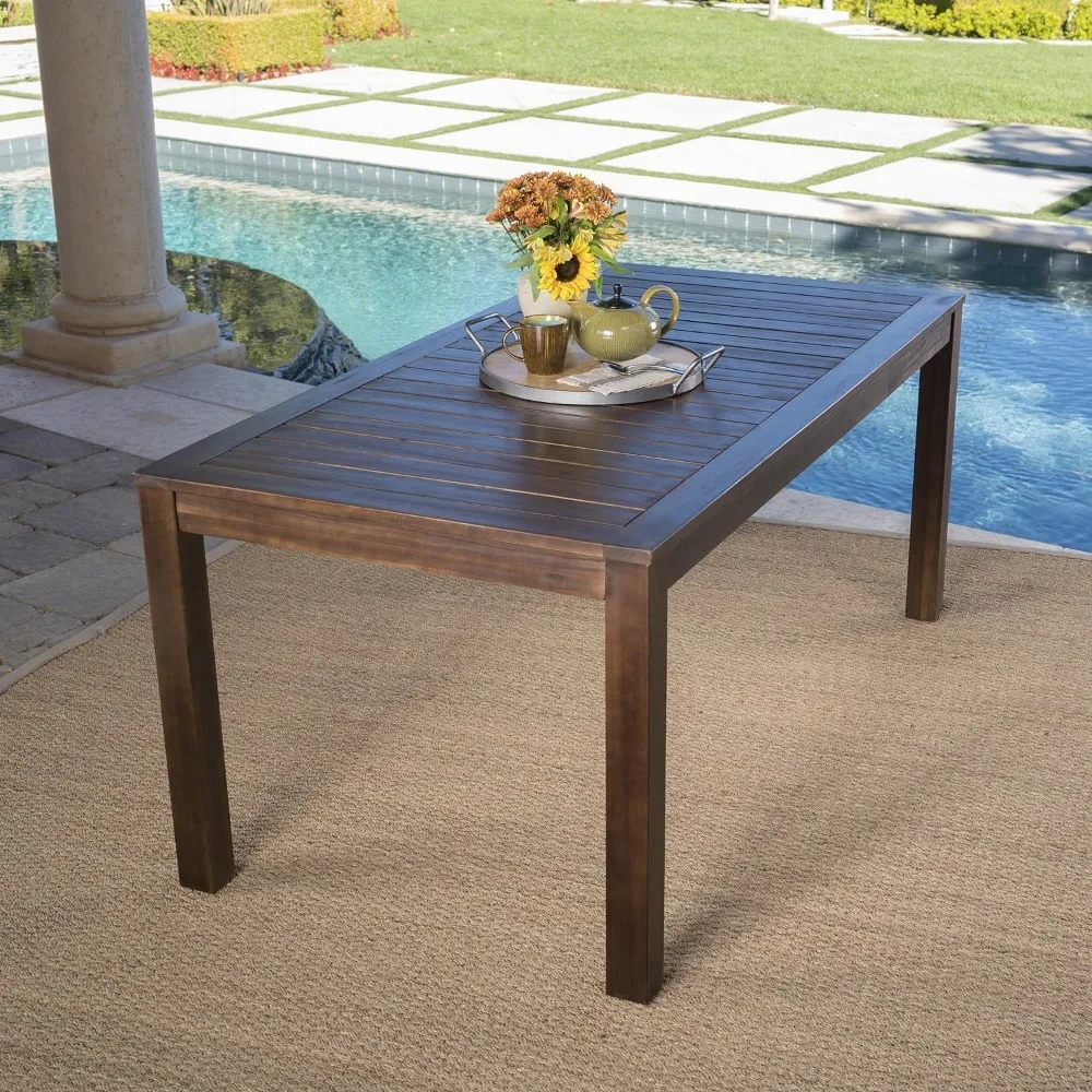 

Outdoor Acacia Wood Dining Table Dark Brown Outside Furniture Camping Garden Furniture Table Modern Patio Furniture Table Garden