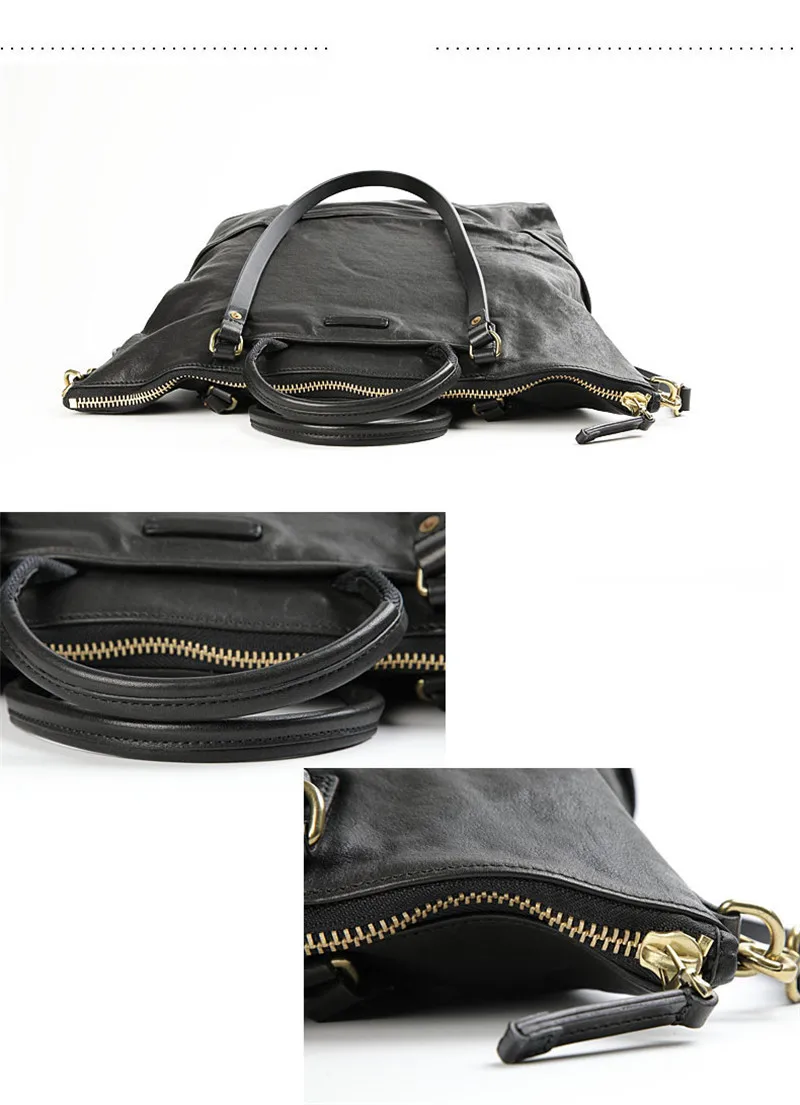 Genuine leather vintage luxury men's handbag multifunctional daily work shoulder crossbody bag women's casual large tote bag