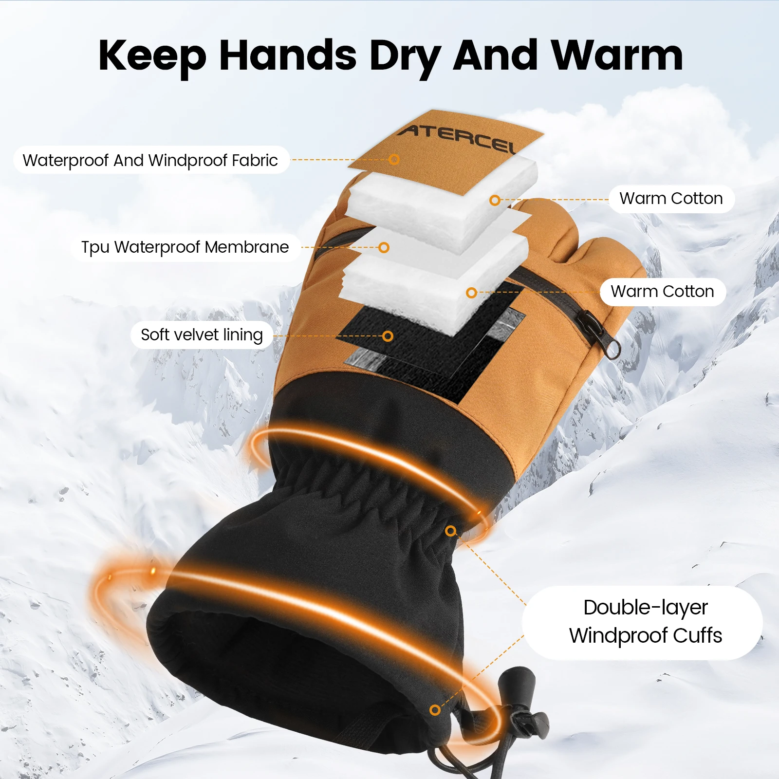 Waterproof Touchscreen Ski Gloves, Snowboard Gloves for Men and Women 2