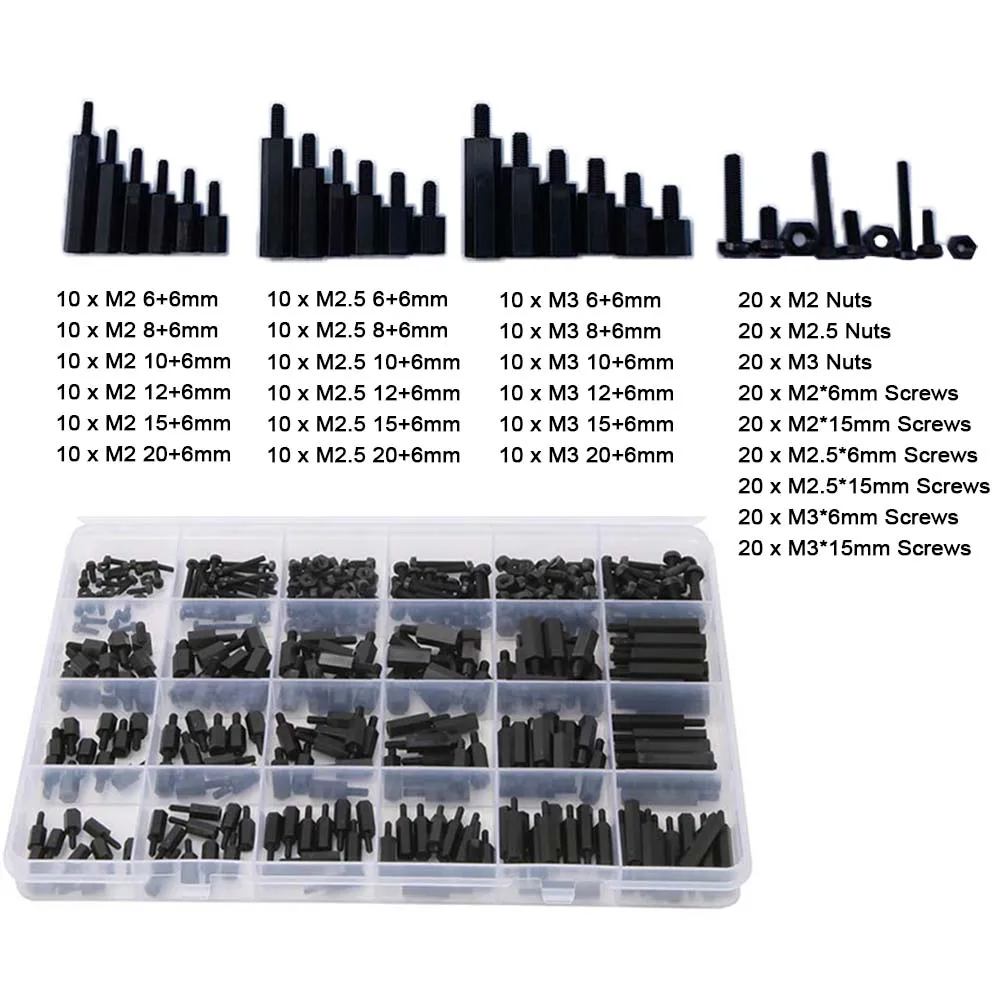 M2/M2.5/M3 Nylon Male-Female Hex Standoff Spacer Screw Nut Assortment Kit Thermal Insulation Corrosion Resistant 360Pcs