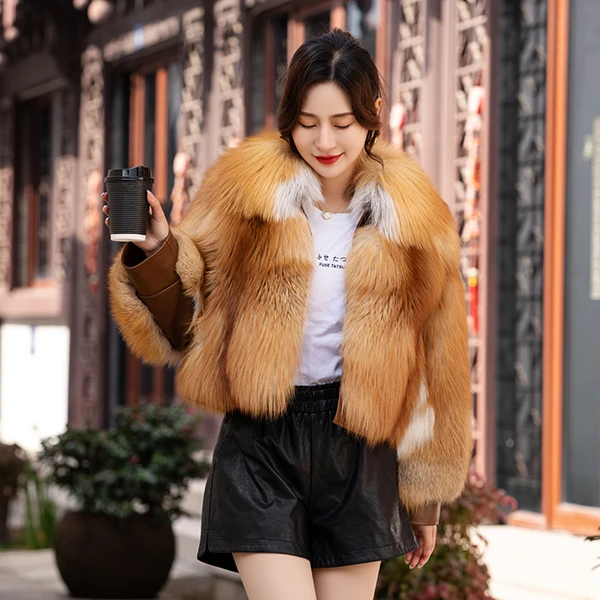 

2024 New Real fur,New high fashion Long sleeve natural fox fur coats and jackets cropped real fox fur coats