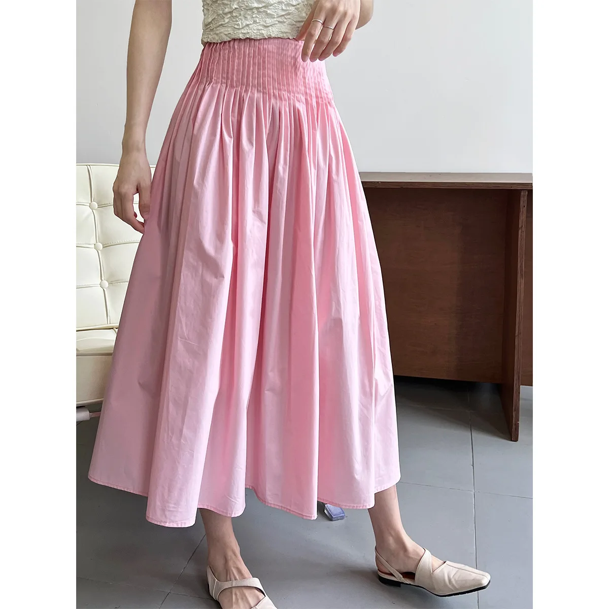

Elegant Loose White Pink Skirts Women 2023 Fashion High Waist Black Party Long Skirts Spring Pleated Midi Skirt Female Vintage