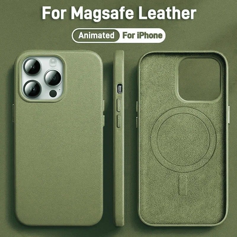 

Роскошный кожаный магнитный чехол для iPhone 15 Pro Max 14 Plus 13 Mini Для Magsafe с зарядным анимационным чехлом для телефона без логотипа