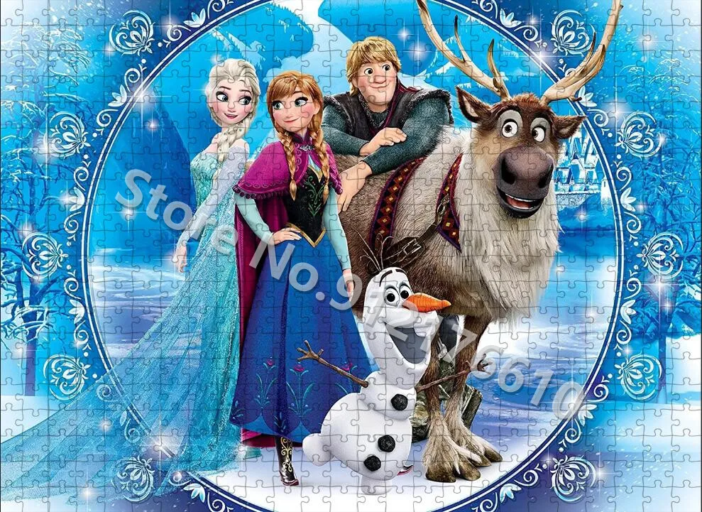 Disney Anime Frozen Puzzle 300/500 Pieces Paper Jigsaw Diy Large Size Paper Puzzle Family Game Educational Toys for Adults Kids