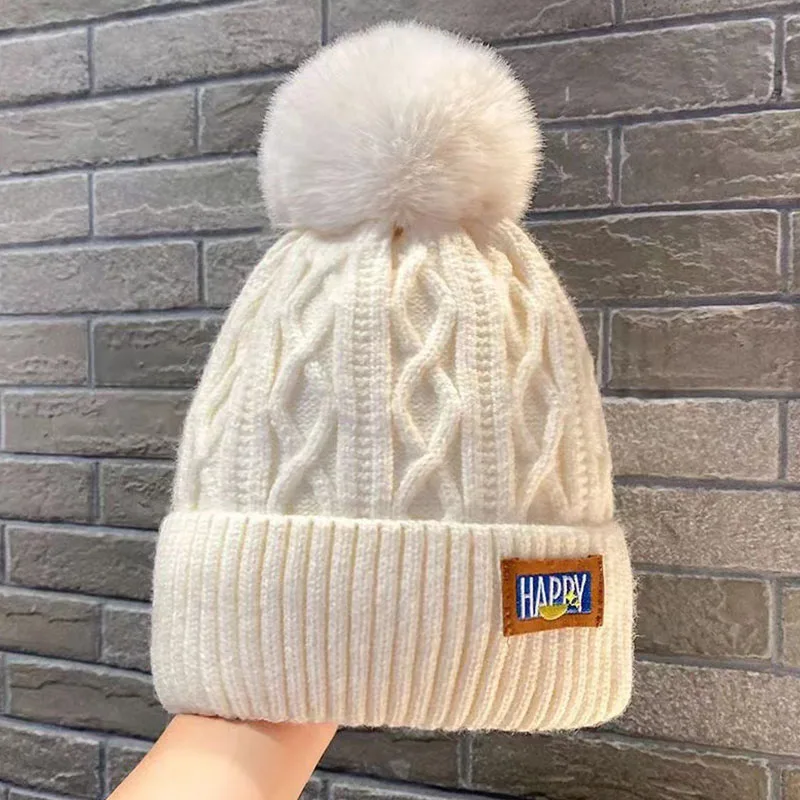 

Winter New Fleece Lined Skull Cap Acrylic Fiber Woolen Knitted Hat Beanie Hat Colorful Warm Thick Skiing Cap Embroidery Hats