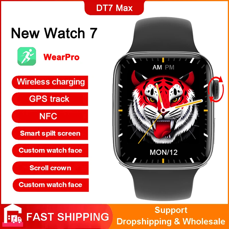 2022 New 1.9 Inch DT7 Max DT NO.1 7 Smart Watch 7 GPS Track NFC Bluetooth Call Wireless Charging Smartwatch PK IWO W27 W37 Pro