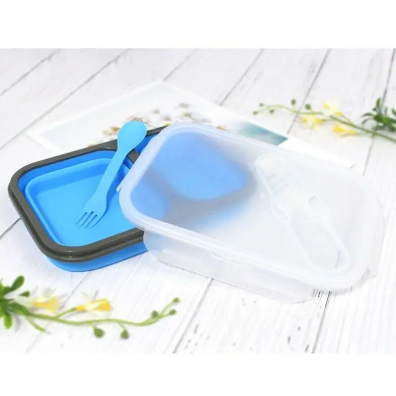 

2 Grids Silicone Lunch Box Portable Silicone Folding Office School Lunch Box Microwave Heating Fresh-keeping Box Food Storage