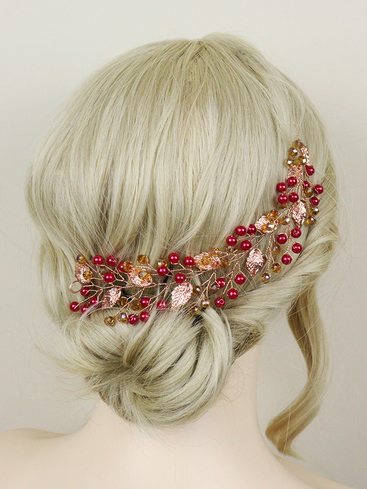 Red Pearl Crystal Headbands Ethnic Women Headpieces Bridesmaid Hair Accessories Gift Guest Wedding Headdress Bridal Hair Vine