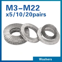 20/ 10/5 คู่ (2 ชิ้นติดกาว) Self-Lock เครื่องซักผ้าของแท้ Wedge สแตนเลส Dacromet M3 M4 M5 M6 M8 M10 M12 M14 M16 M18 M20 M22 1