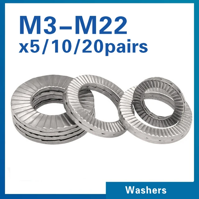 20/ 10/5 คู่ (2 ชิ้นติดกาว) Self-Lock เครื่องซักผ้าของแท้ Wedge สแตนเลส Dacromet M3 M4 M5 M6 M8 M10 M12 M14 M16 M18 M20 M22 1