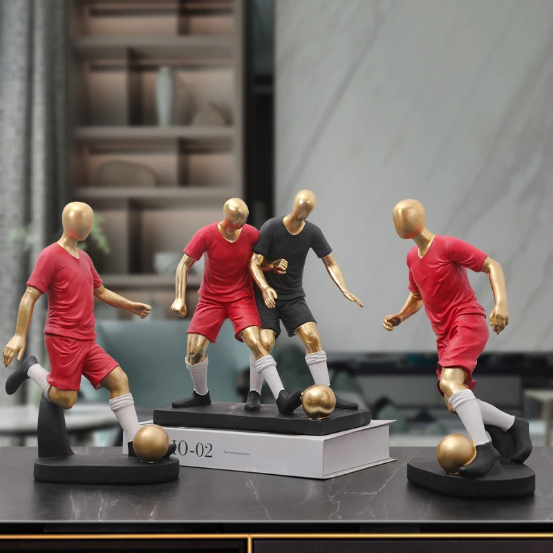 Football Player Statue Soccer Figurines Resin Sculpture Crafts Athlete