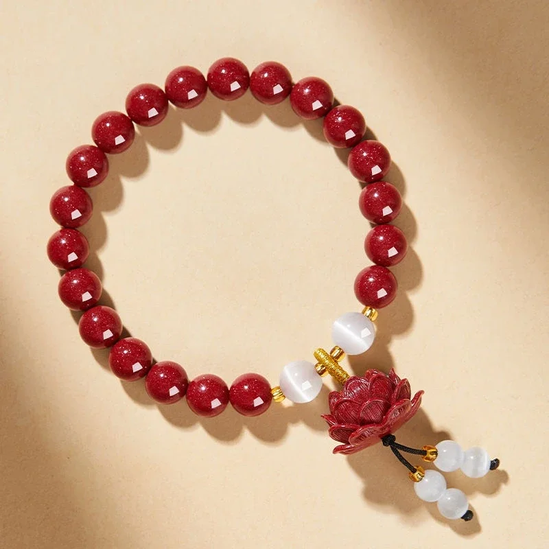 Bracelet En Perles Naturelles De Cinabre – Rouge, Sans Fermoir – Neuf Avec étiquette