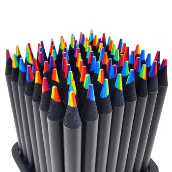 10 Pcs Colored Black Wood Pencils, 7 in 1 Rainbow Drawing Pencil. for Sketching, Doodling, Coloring, Painting 1