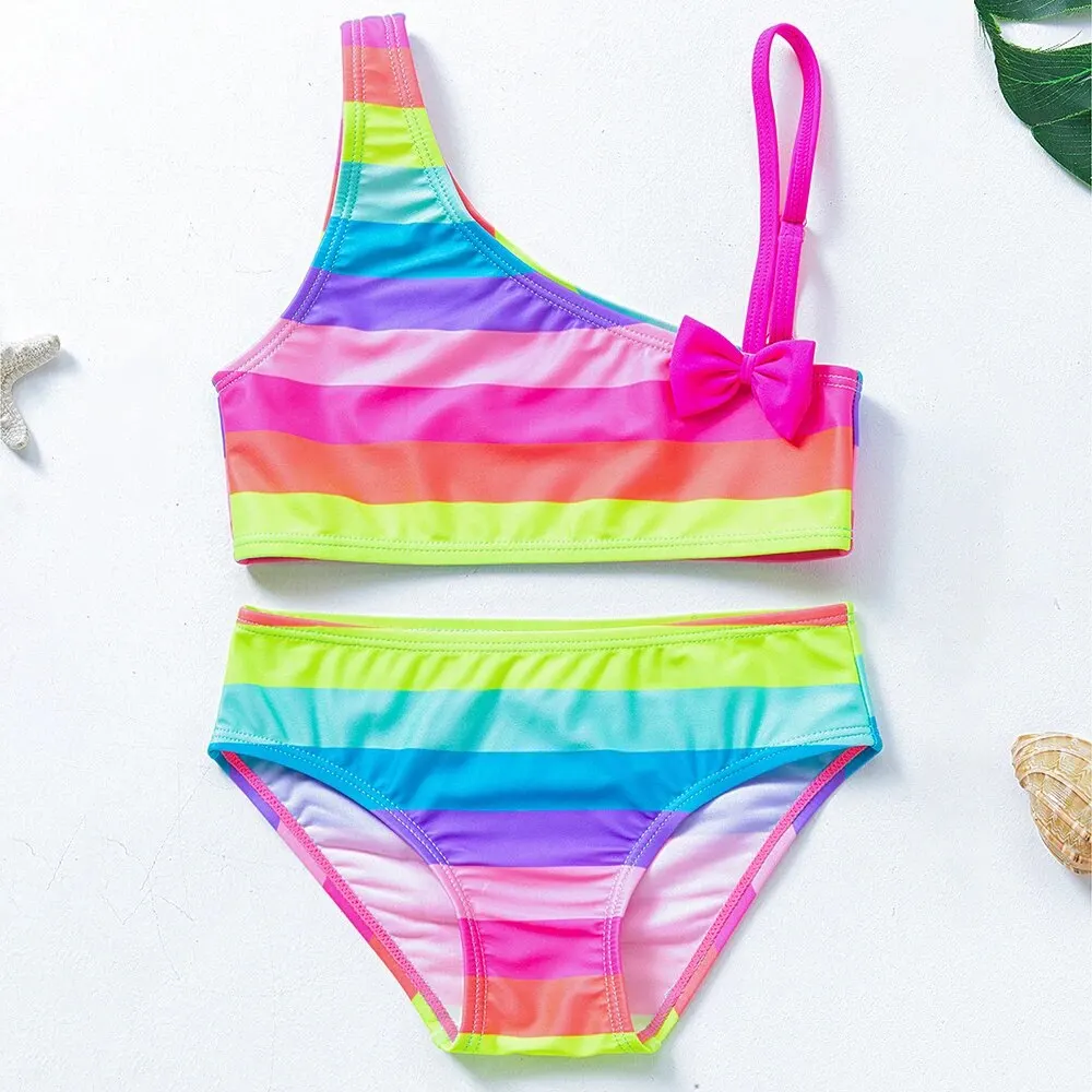 Girls swimsuit rainbow stripe bow girl bikini set