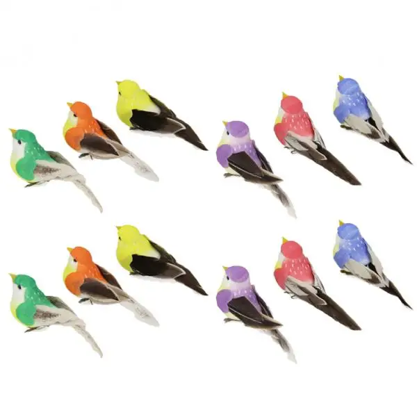 

12 Pieces Multicolored Artificial Feathered Foam Birds, DIY Crafts Ornament, for