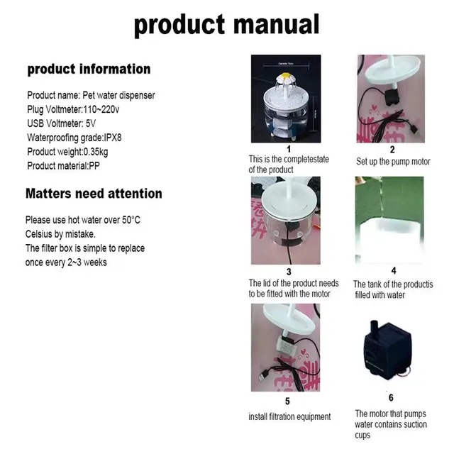 Pets Water Fountain Auto Filter USB Electric Mute Cat Drinker Bowl 1200mL Recirculate Filtring Drinker for Cats Water Dispenser 6