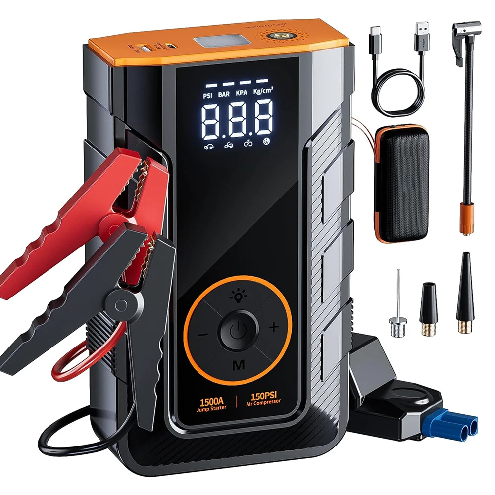 1500A Smart Jump Starter Portable 7.5L Gas 5.5L Diesel Engine 12V Jump ...
