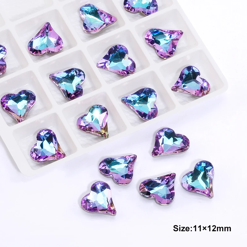 10 Stück Nail Art Crooked Heart Diamond Crystal Brautnägel Charms Mehrfarbiger Schmuck Licht Luxus Glänzende Dekoration Zubehör – Detail 6